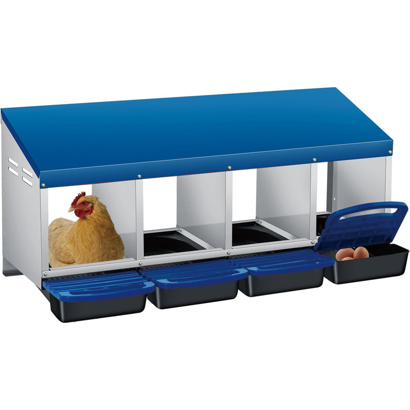 Ebern Designs Rollaway Chicken Nesting Box, 4-Compartment Metal Laying ...